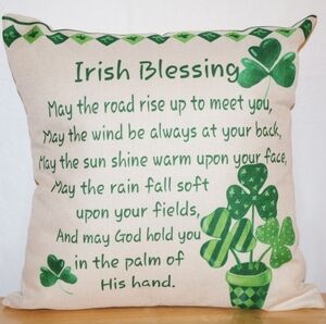 Clover Heart Irish Blessing Decorative Pillow Cover & Pillow-Cream & Green.